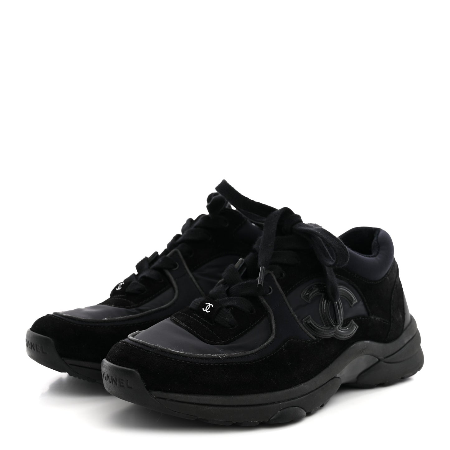 Fabric Calfskin Suede CC Sneakers 38 Black