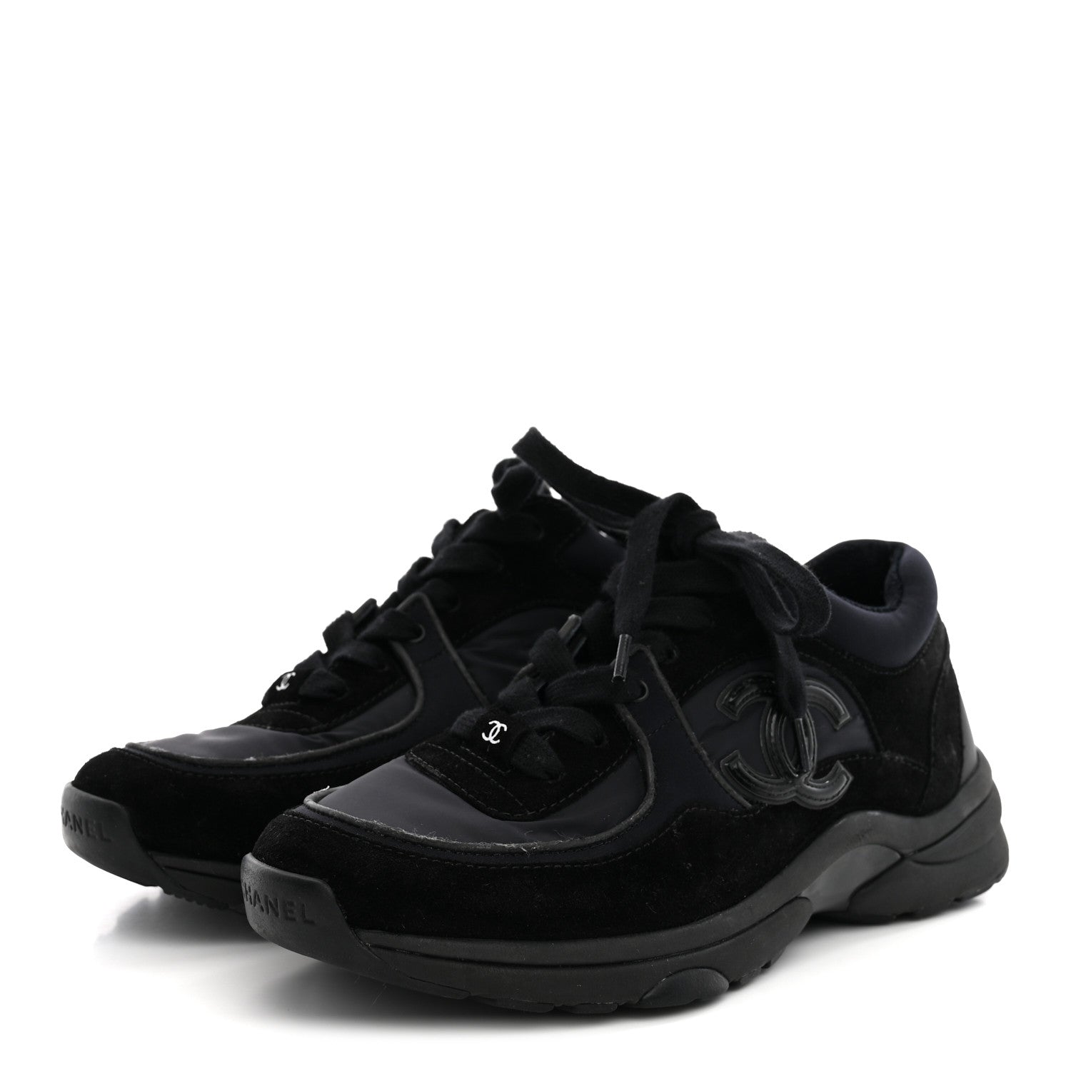 Chanel Fabric Calfskin Suede CC Sneakers 38 Black 4 of 10