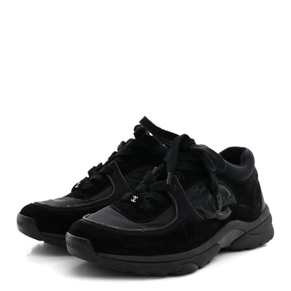 Chanel Fabric Calfskin Suede CC Sneakers 38 Black 4 of 10
