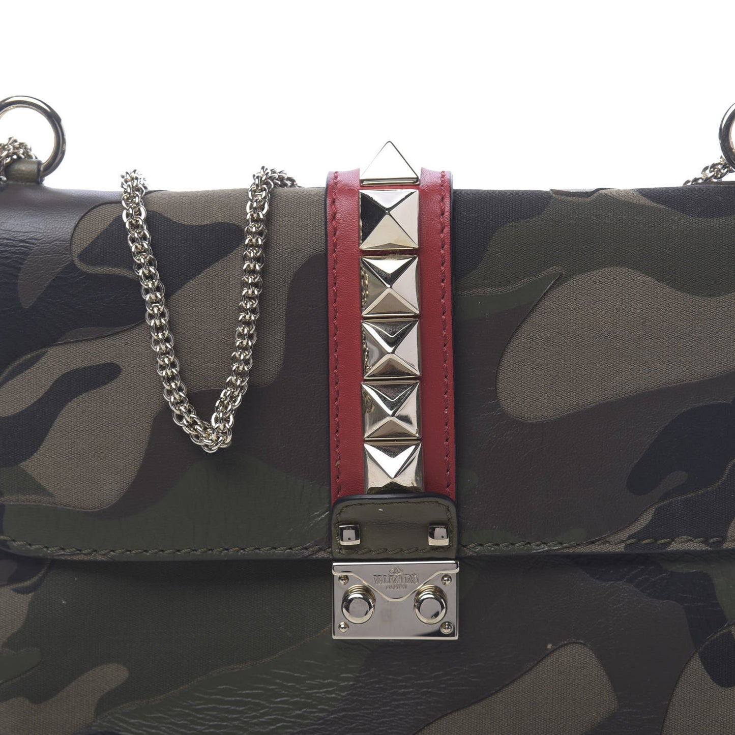 Nappa Canvas Camouflage Medium Glam Lock Rockstud Flap Verde