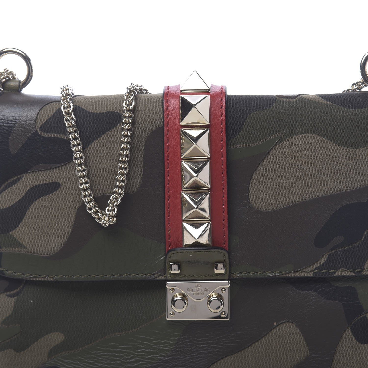 Valentino Garavani Nappa Canvas Camouflage Medium Glam Lock Rockstud Flap Verde 12 of 15