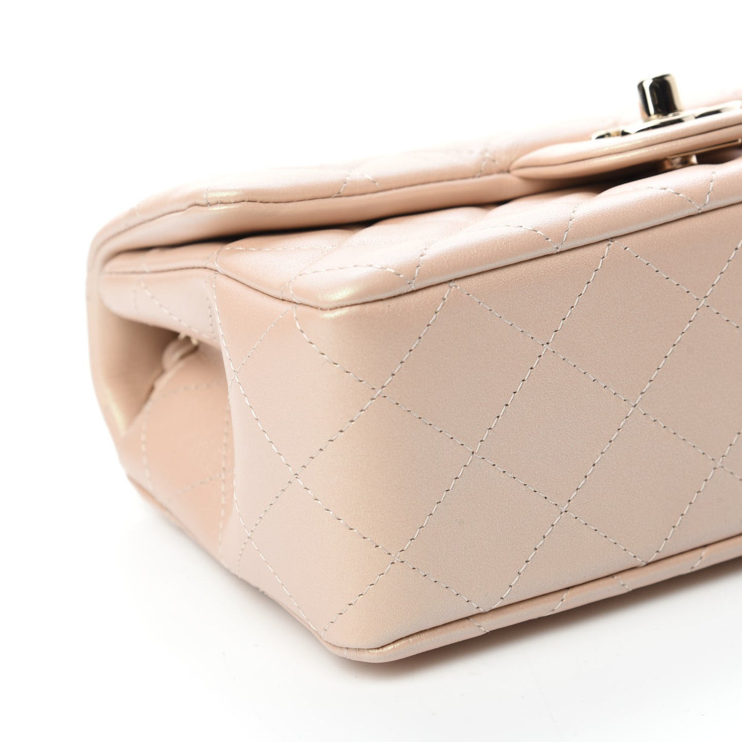Iridescent Calfskin Quilted Mini Rectangular Flap Beige