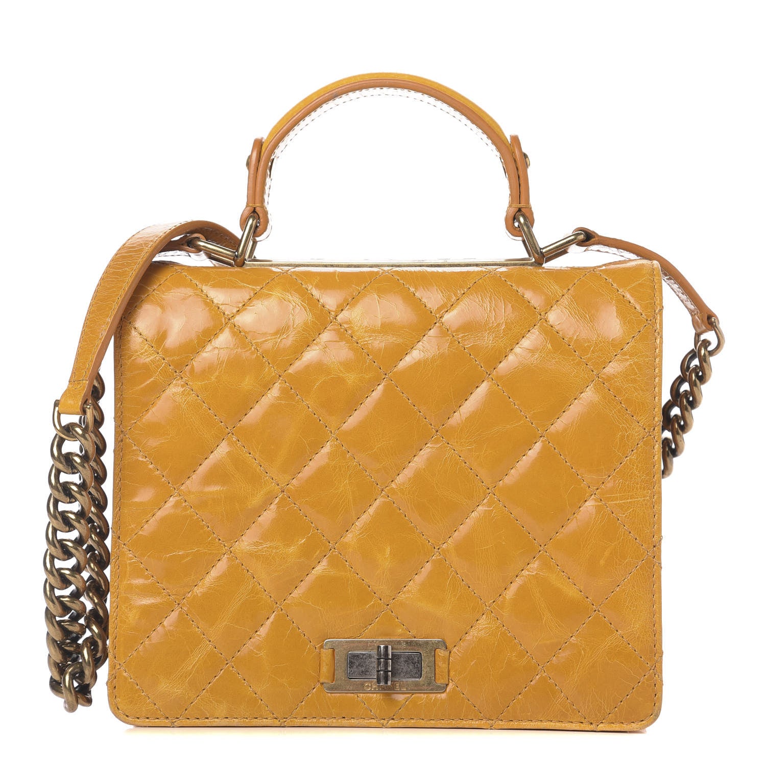 Chanel Glazed Calfskin Quilted Rita Top Handle Flap Yellow 1 of 15