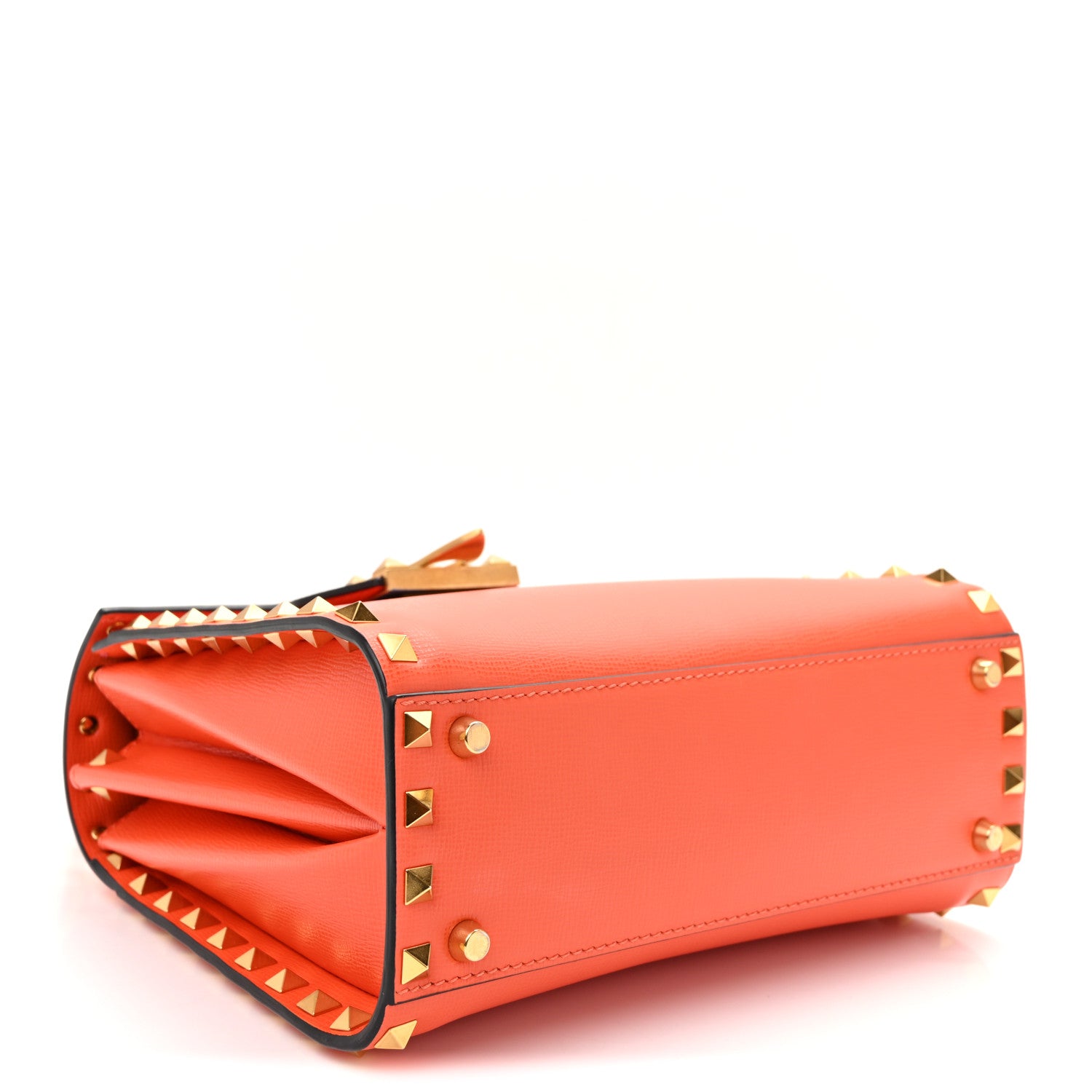 Valentino Garavani Grainy Calfskin Small Rockstud Alcove Top-Handle Flap Bag Orange 4 of 9