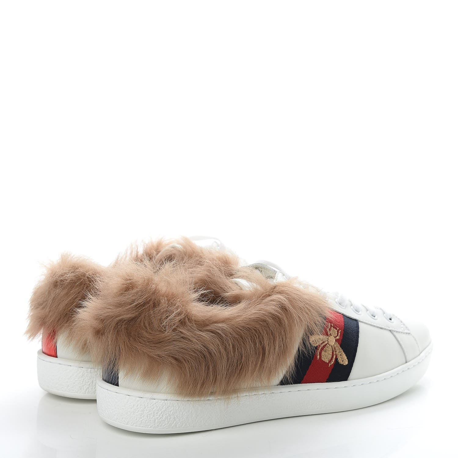 Gucci Calfskin Wool Web Bee Embroidered Mens Ace Sneakers 7.5 White 4 of 8