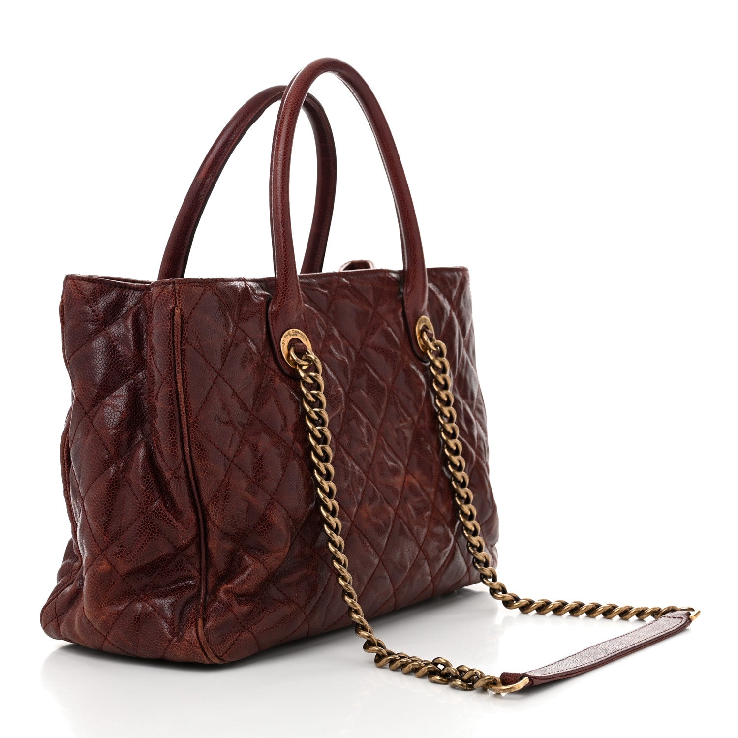 Chanel Glazed Caviar Quilted Small Shiva Tote Burgundy 3 of 10