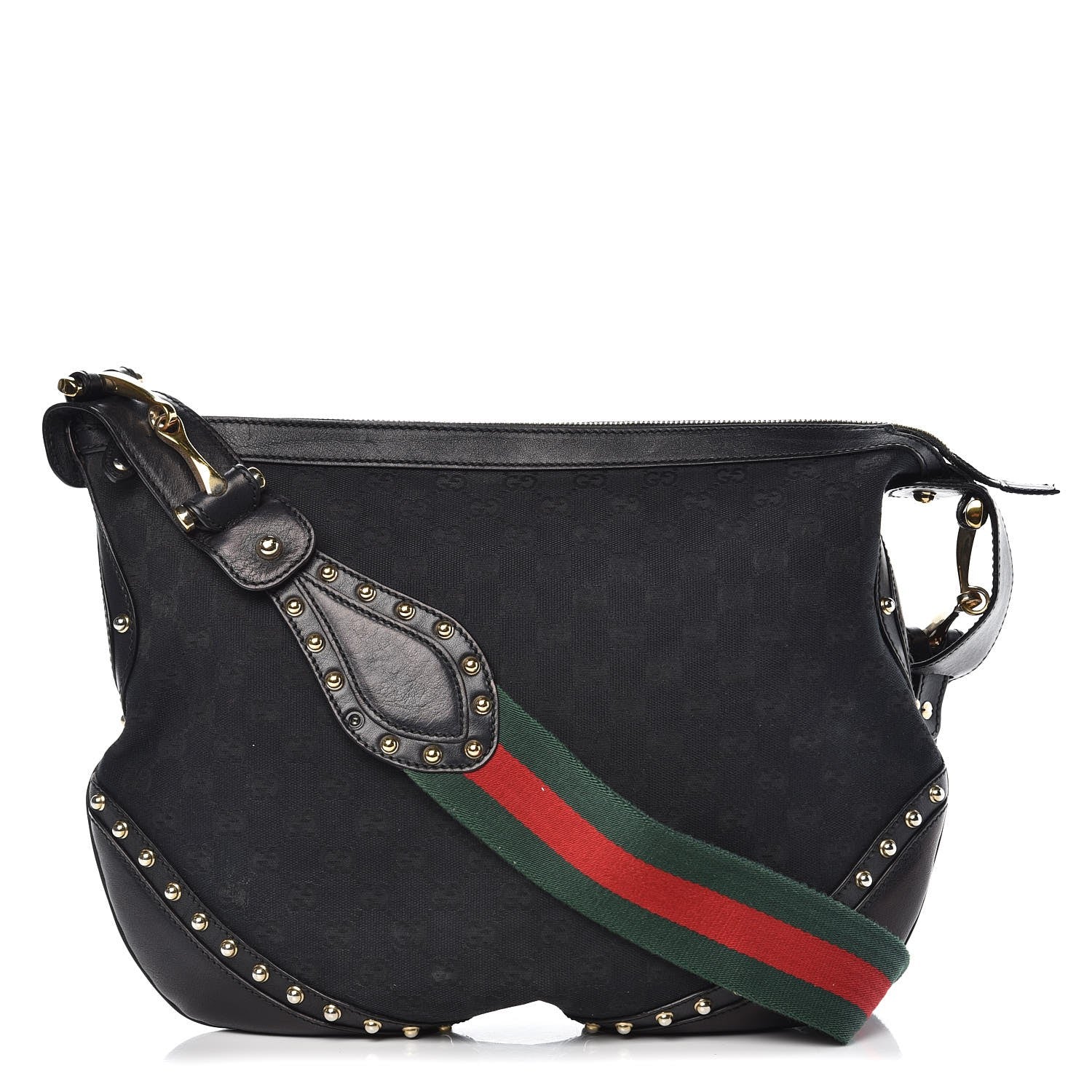 Gucci Monogram Pelham Studded Shoulder Bag Black 1 of 10
