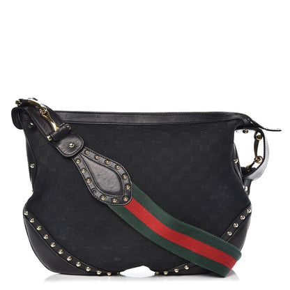 Gucci Monogram Pelham Studded Shoulder Bag Black 1 of 10