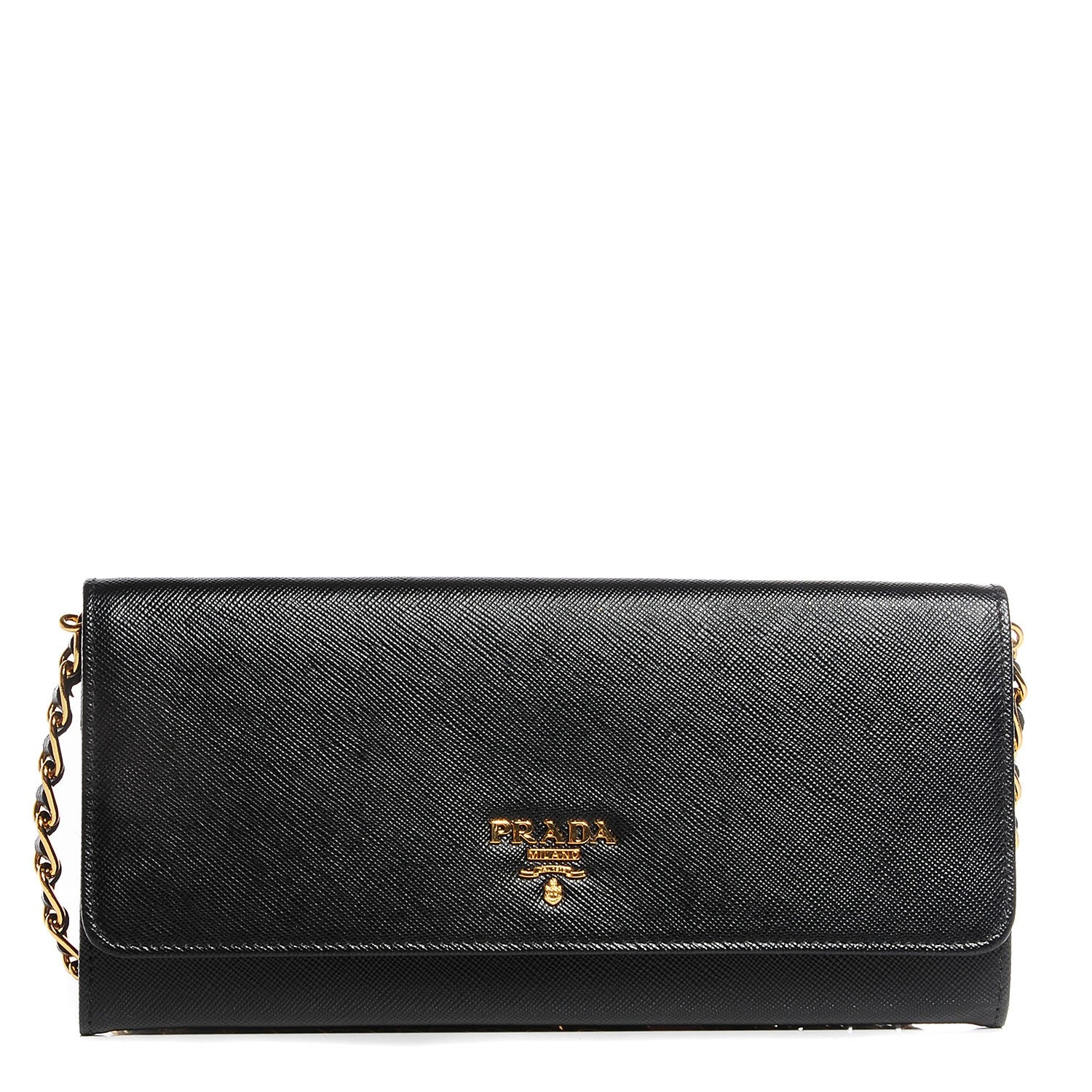 Prada Saffiano Metal Oro Chain Wallet Nero Black 1 of 8