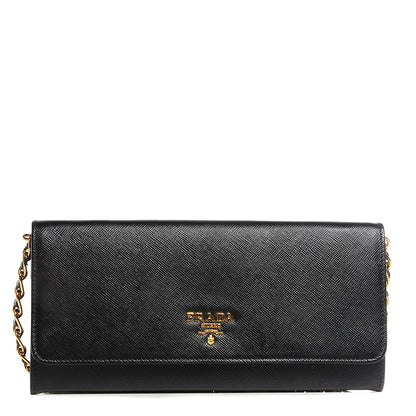 Prada Saffiano Metal Oro Chain Wallet Nero Black 1 of 8