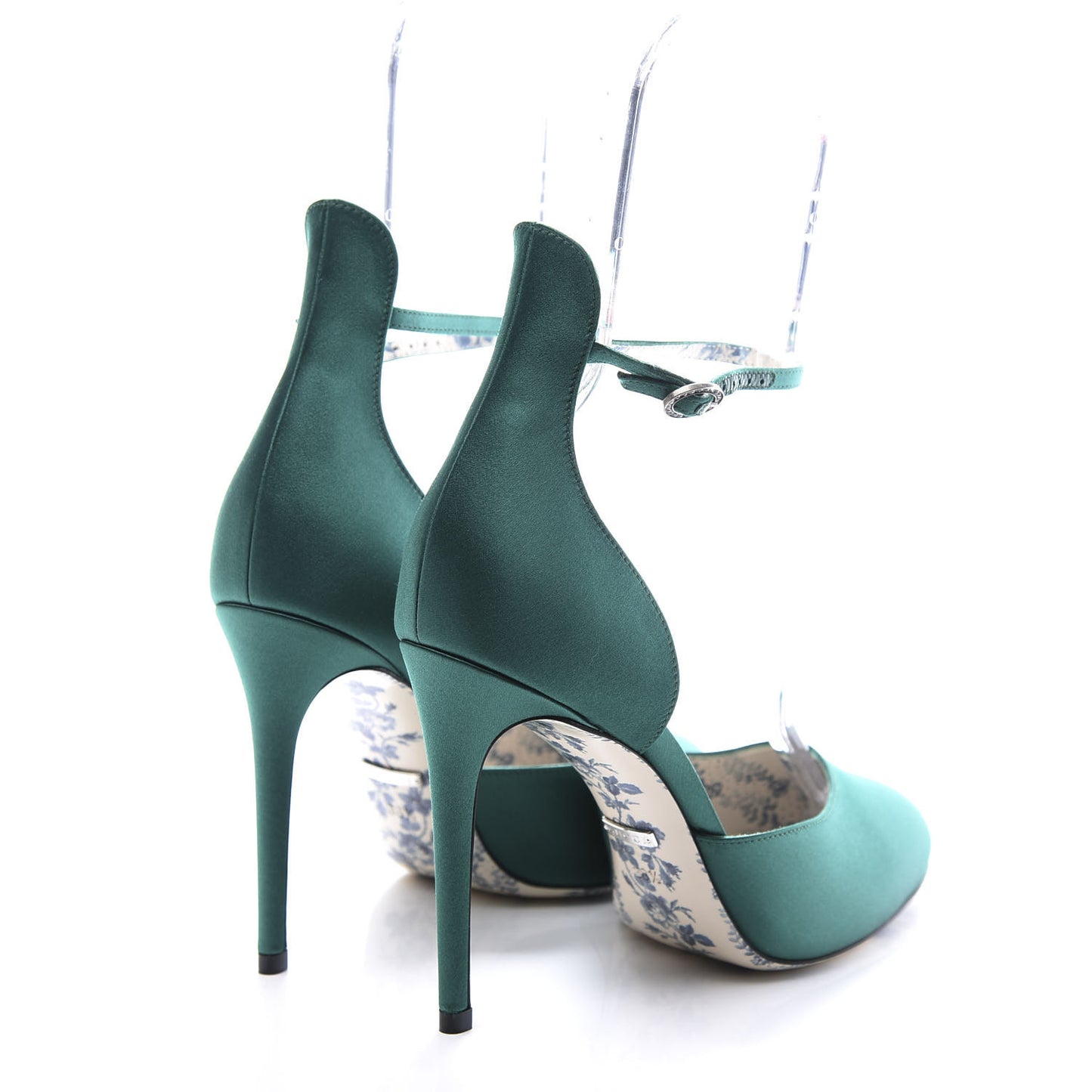 Satin Daisy Ankle Strap d'Orsay 105 Pumps 38.5 Emerald Green