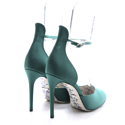 Gucci Satin Daisy Ankle Strap d'Orsay 105 Pumps 38.5 Emerald Green 4 of 10