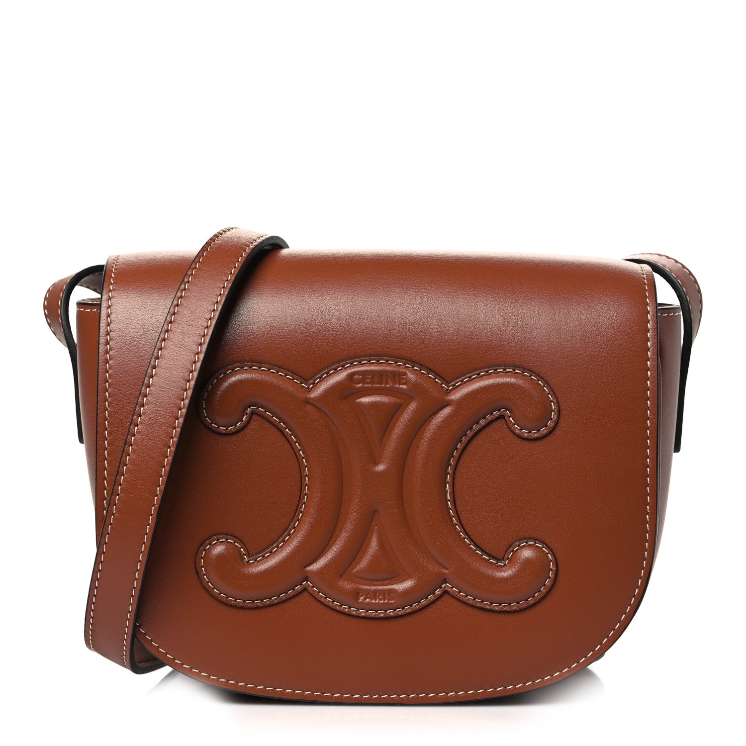Celine Smooth Calfskin Cuir Triomphe Folco Crossbody Bag Tan 1 of 9
