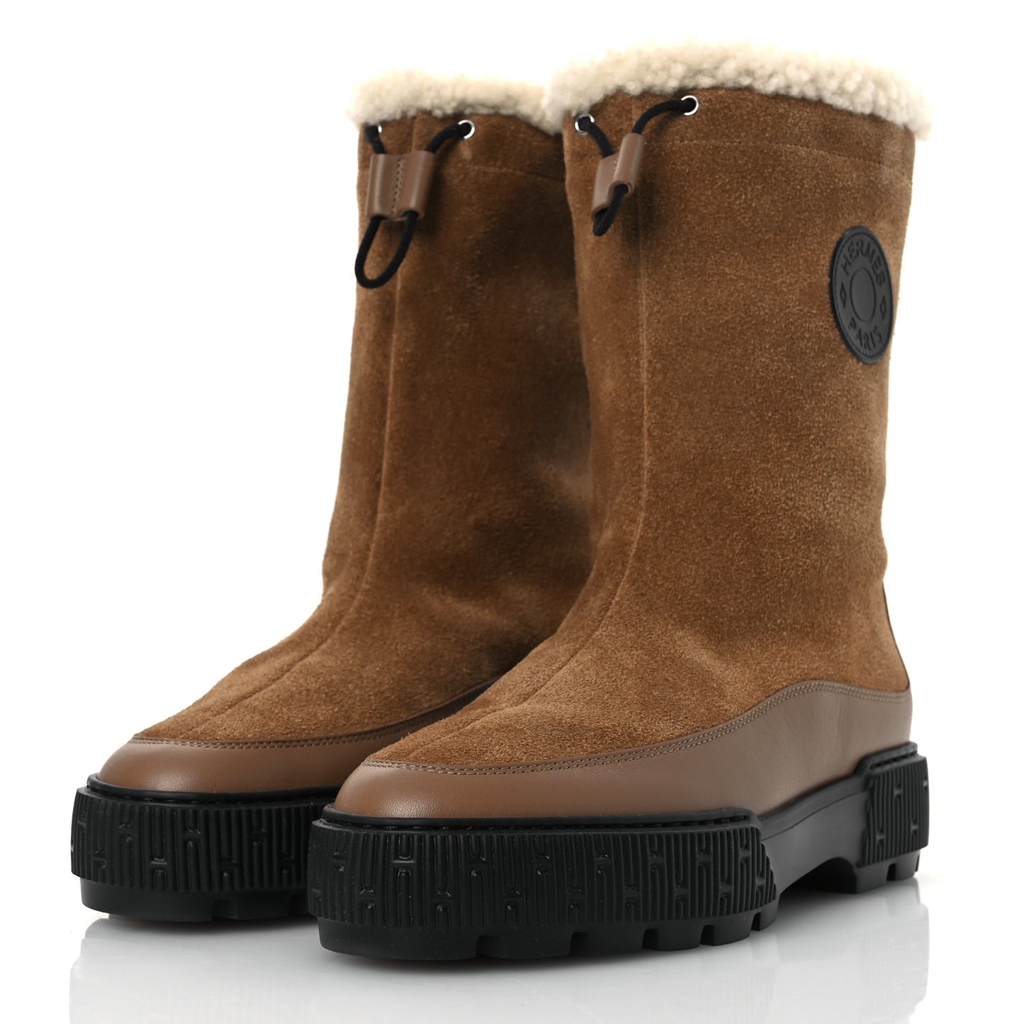 Suede Shearling Calfskin Womens Journey Ankle Boots 37 Brun Fumé Ecru
