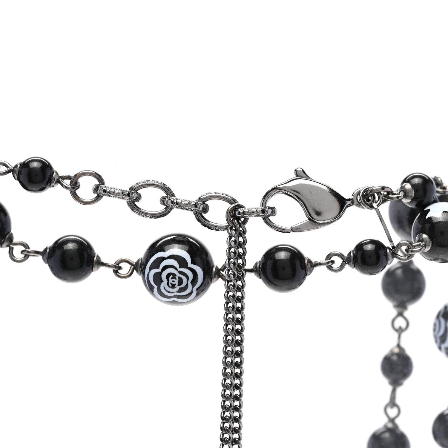 Chanel Ruthenium Pearl Beaded Camelia CC Long Necklace Black 4 of 5