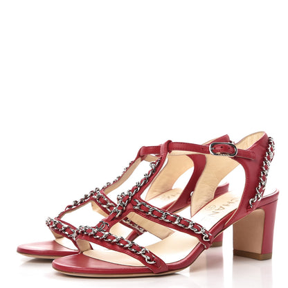 Chanel Lambskin Gladiator Chain Sandals 36 Dark Pink 2 of 8