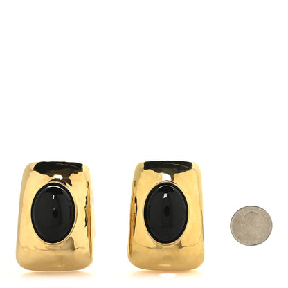 Saint Laurent Metal Cabochon Stud Clip On Earrings Gold Black 2 of 4