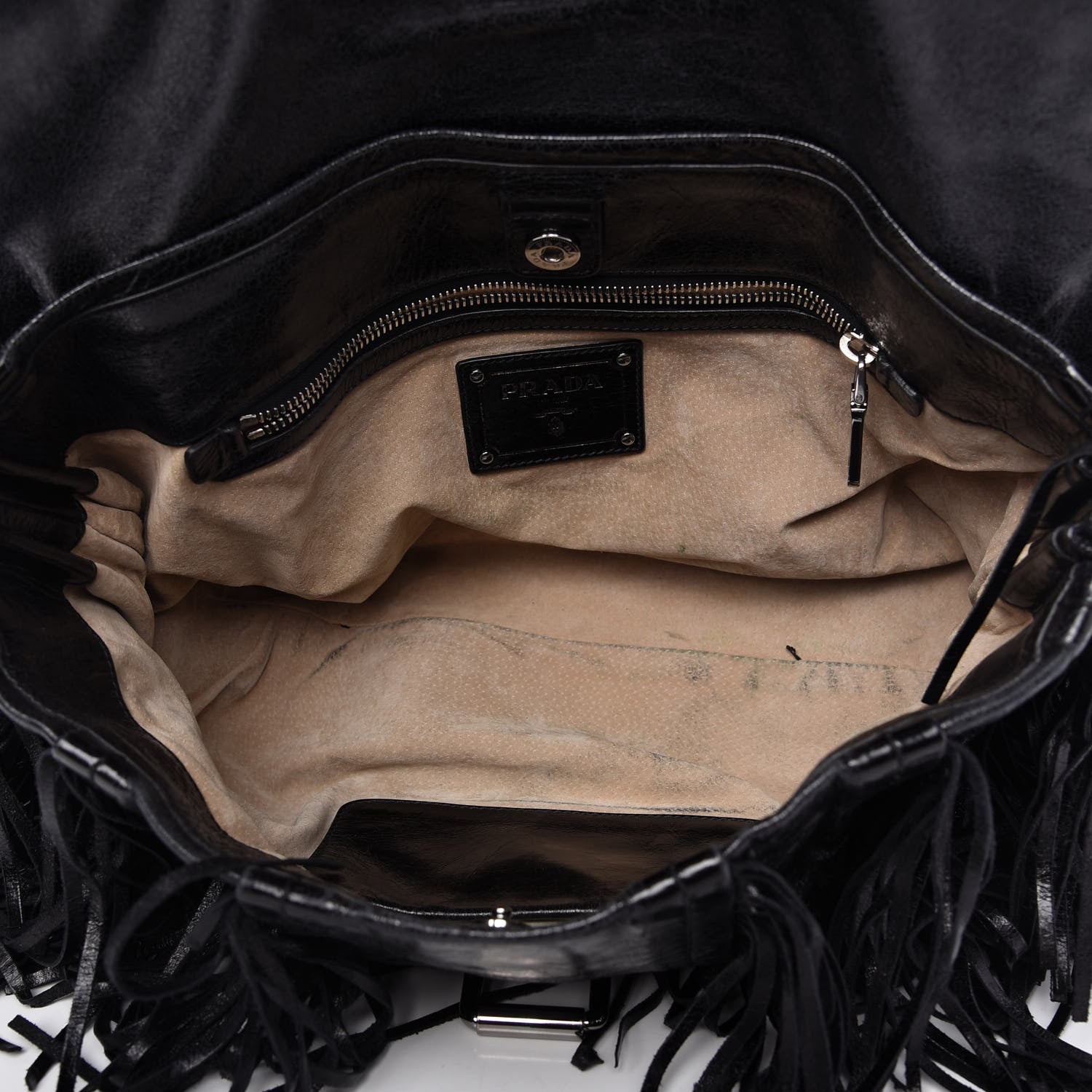 Prada Vitello Shine Fringe Studded Flap Hobo Black 5 of 10