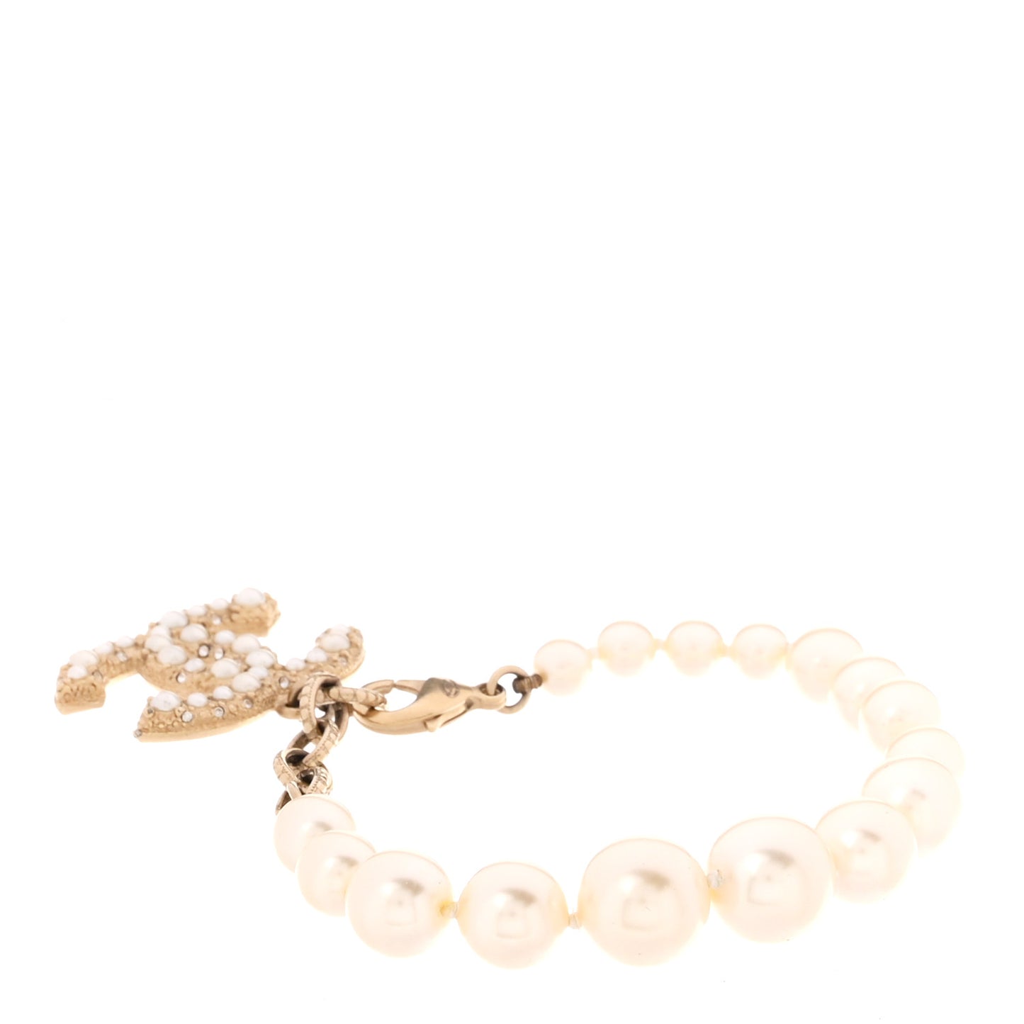 Graduated Pearl Crystal CC Bracelet Gold