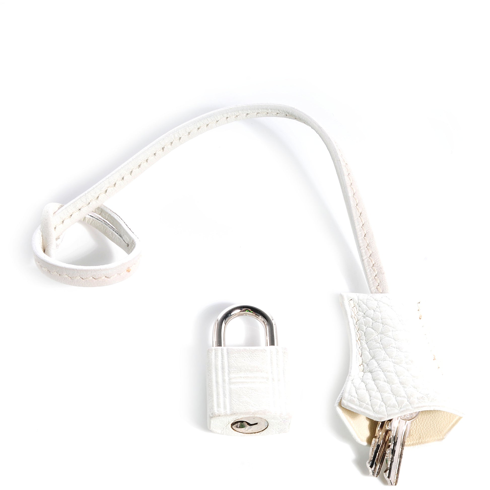 Hermes Taurillon Clemence Clochette Lock and Key White 1 of 7