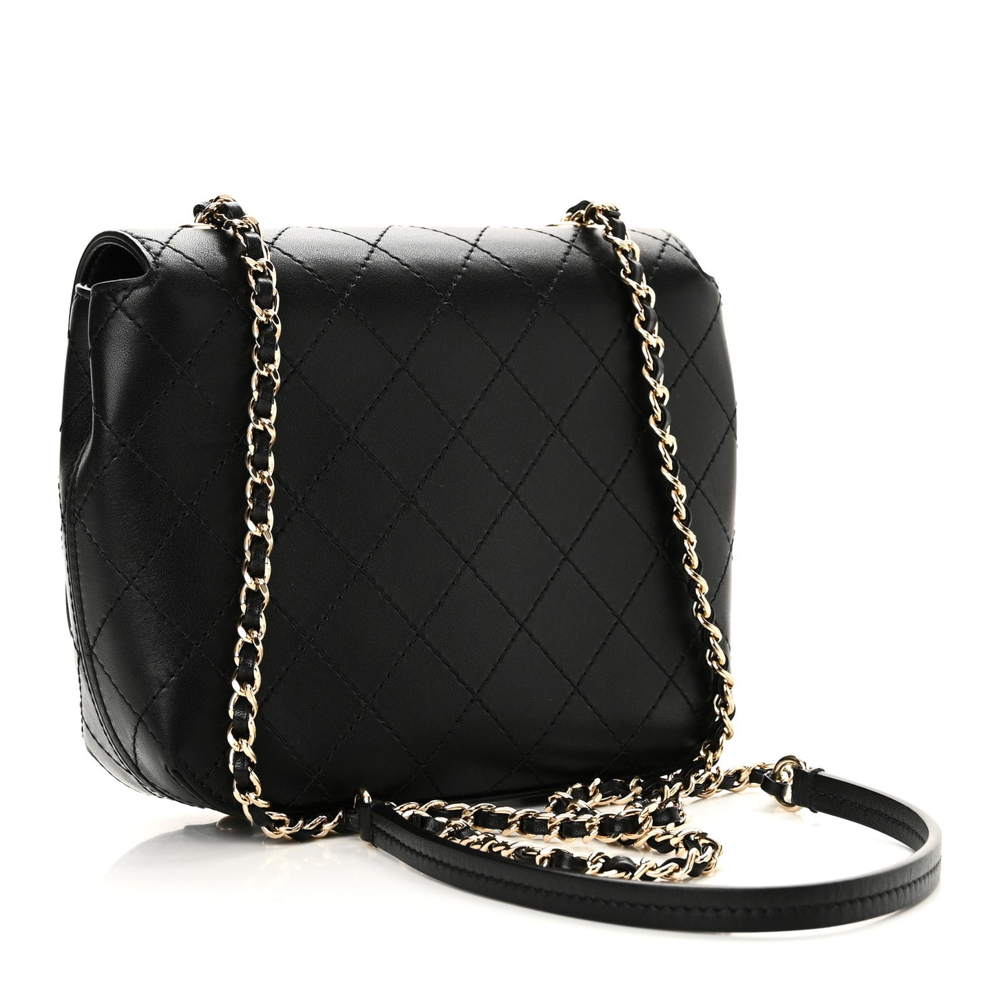 Calfskin Stitched Small Covered CC Flap Bag Black