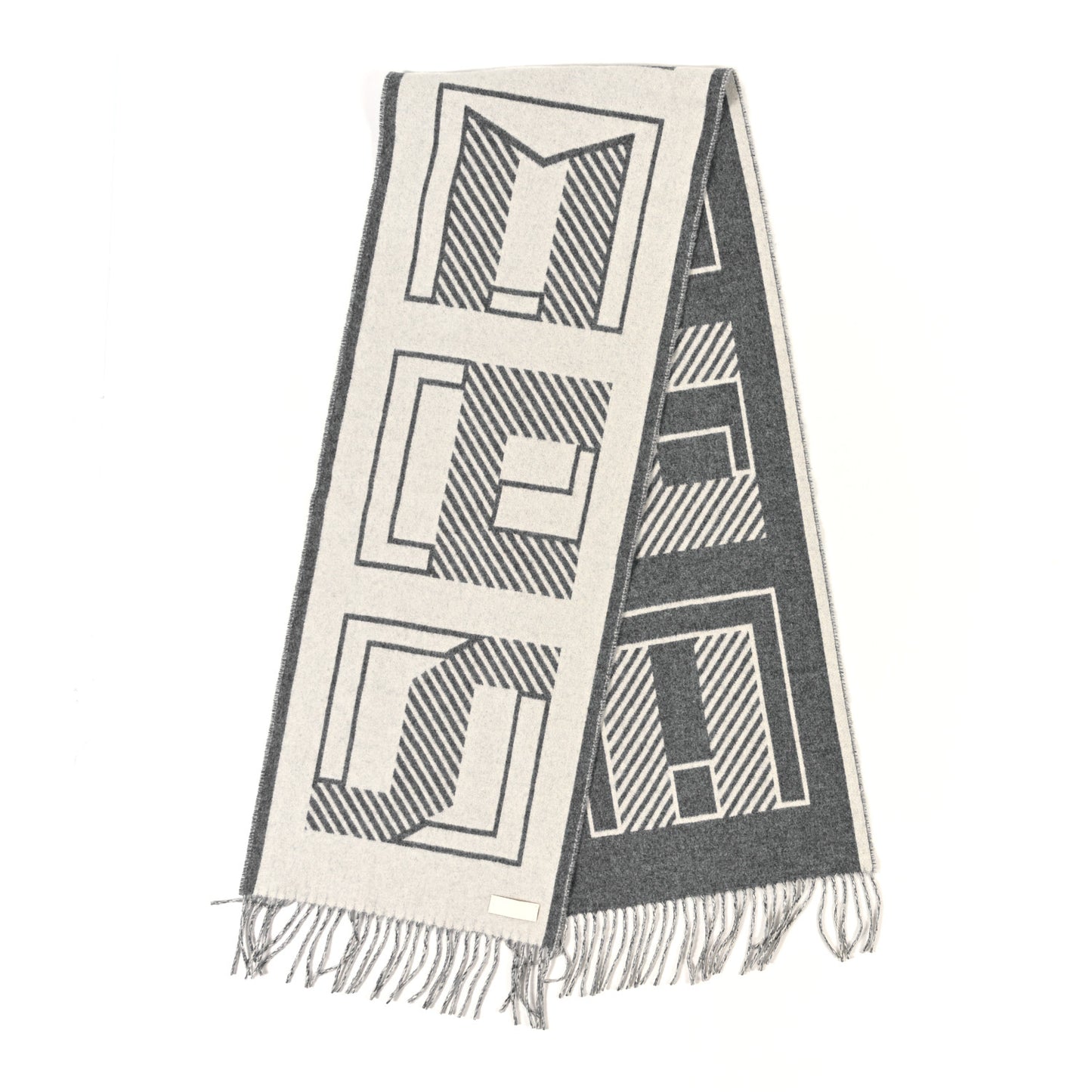 Cashmere Casaque Lettres Au Carre Scarf Ivoire Gris Flanelle