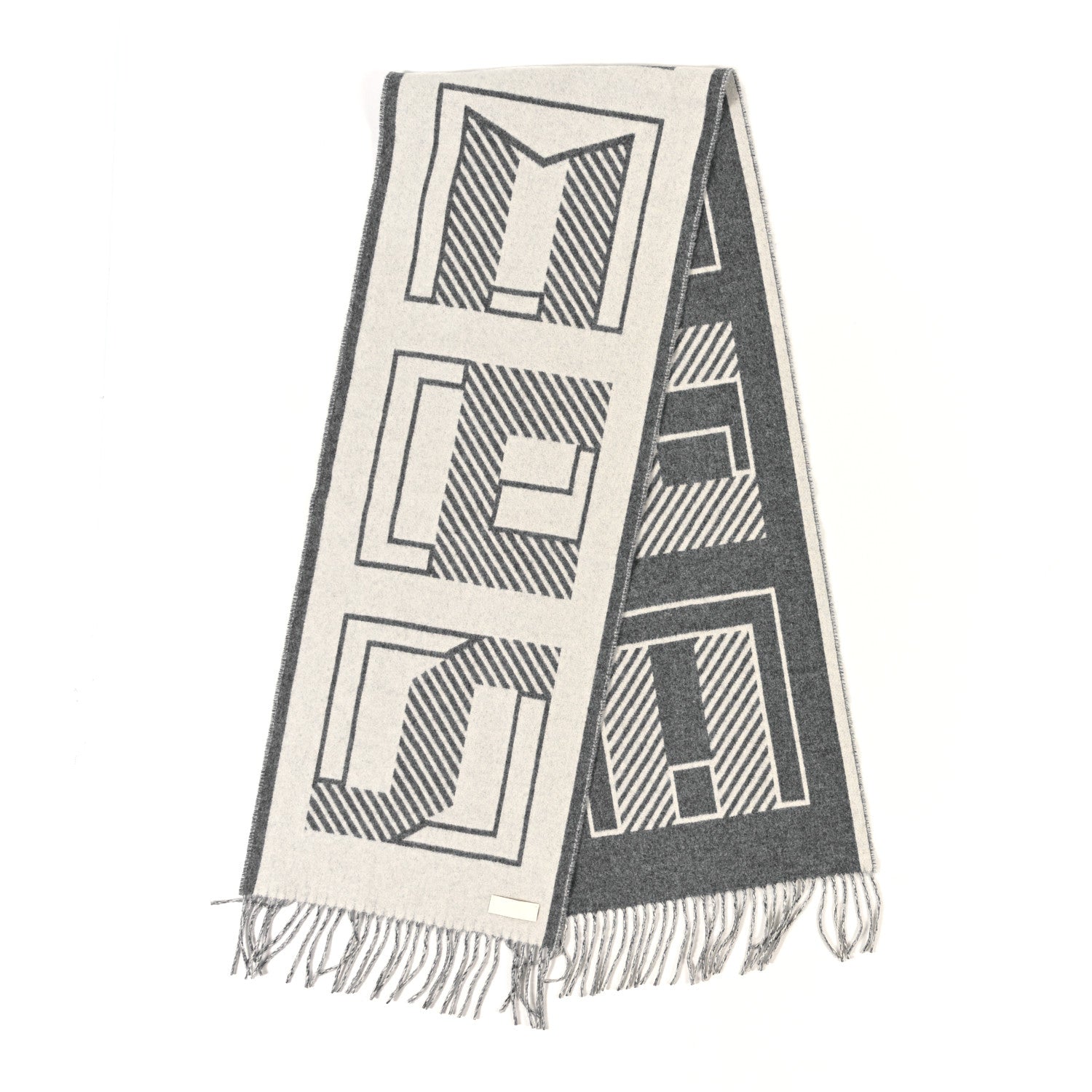 Hermes Cashmere Casaque Lettres Au Carre Scarf Ivoire Gris Flanelle 2 of 4