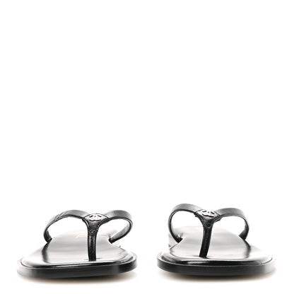 Chanel Goatskin Times Square Thong Sandals 39.5 Black 3 of 9