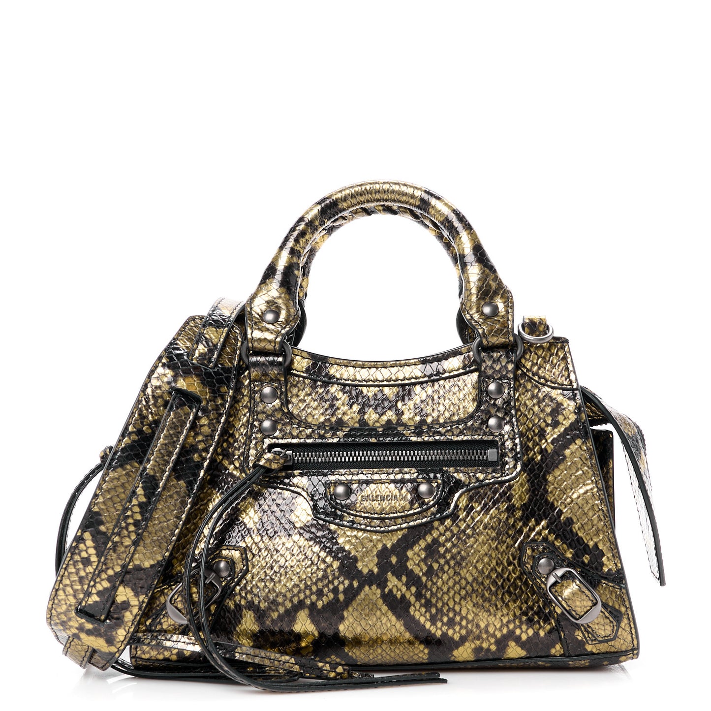 Calfskin Snake Effect Neo Classic Silver Hardware Mini City Gold Black