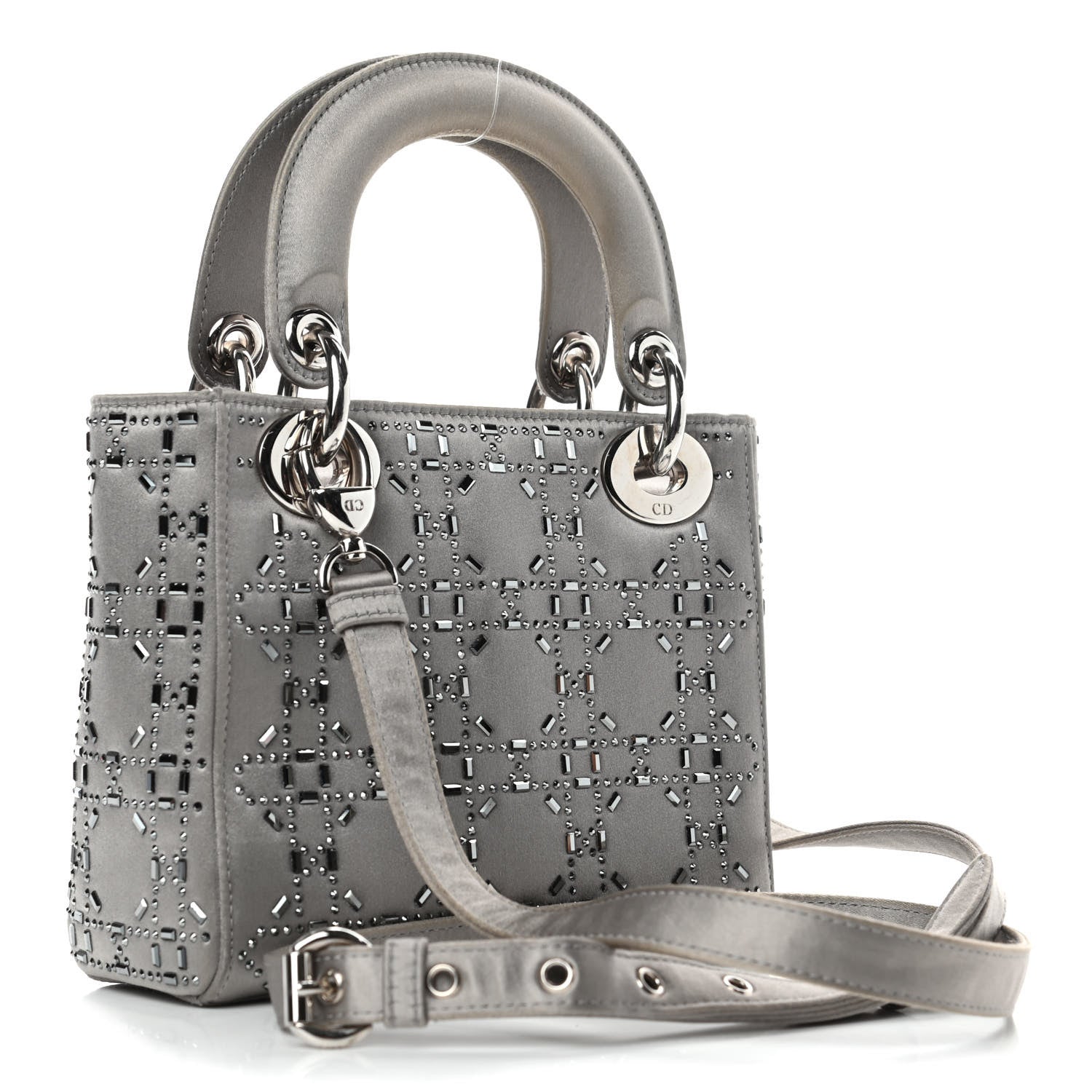 Christian Dior Satin Crystal Cannage Mini Lady Dior Gray 2 of 5