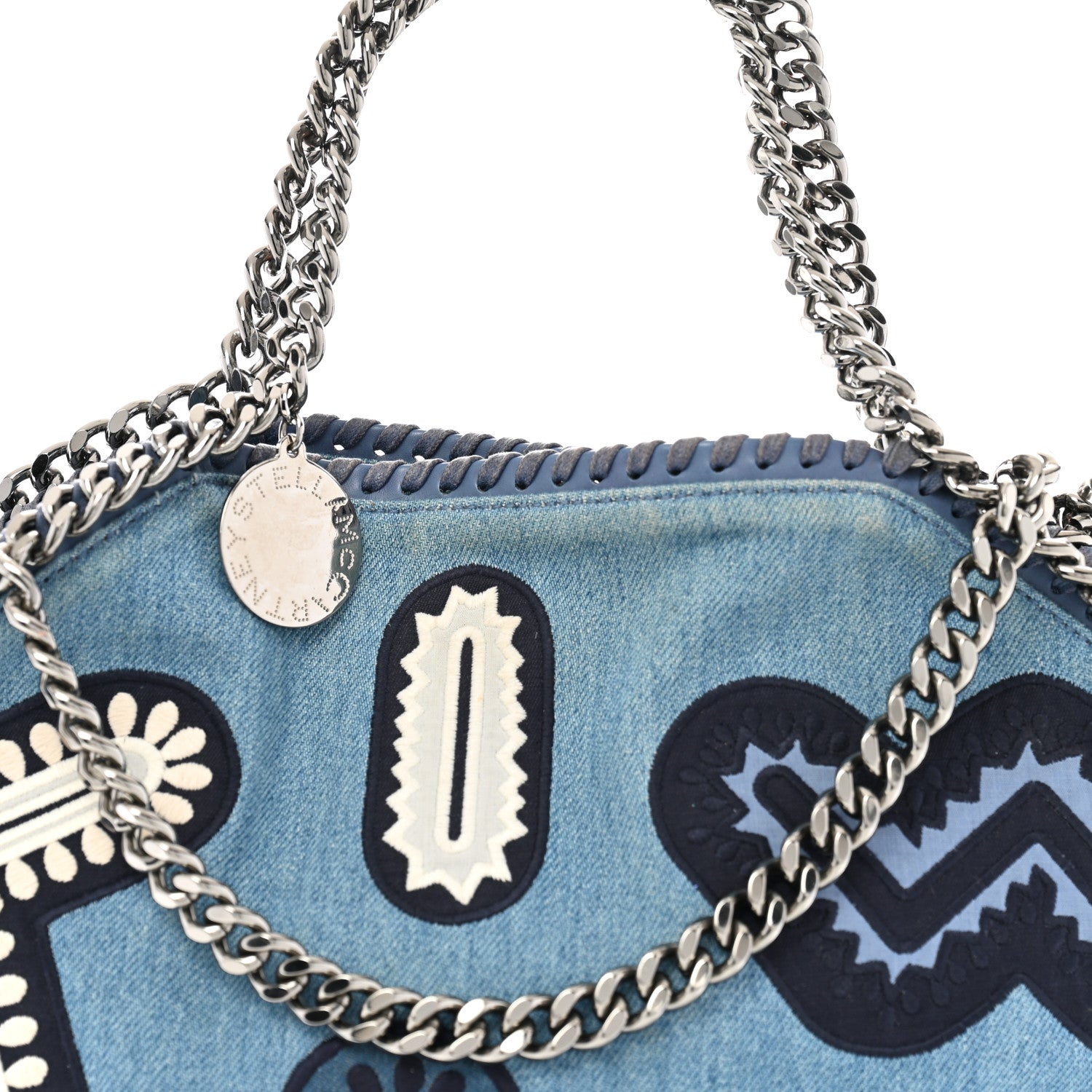 Stella McCartney Eco Denim Embroidered Zigarette Falabella Fold Over Tote Blue 7 of 11