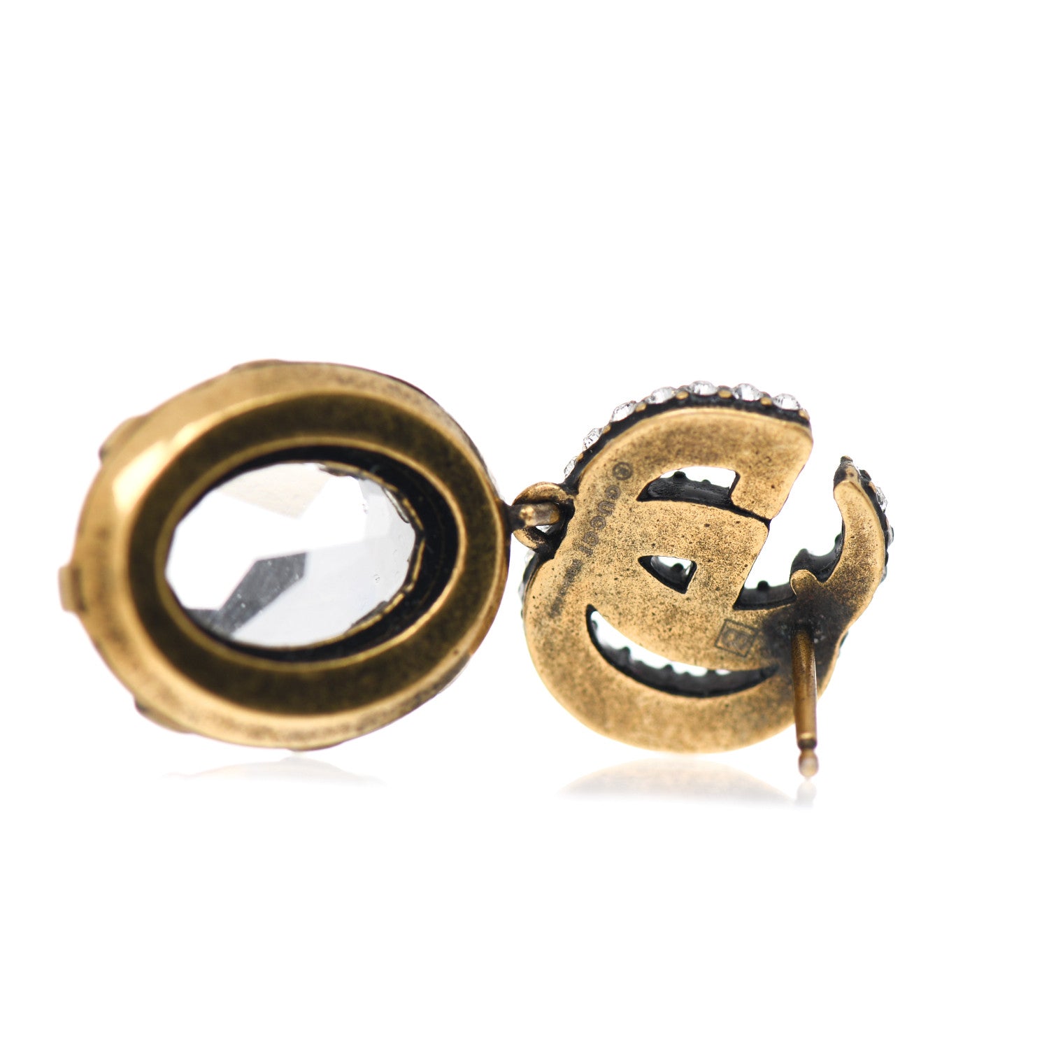 Gucci Crystal Double G Earrings Aged Gold 4 of 4