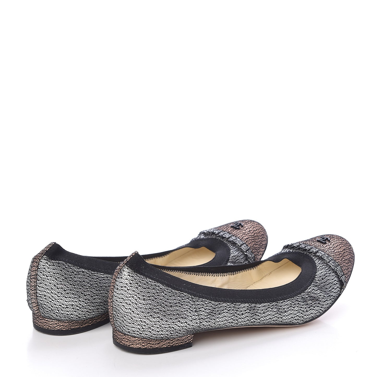Metallic Lace Cap Toe Ballerina Flats 40 Silver