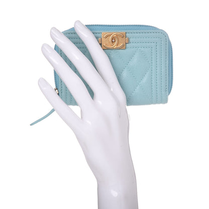 Chanel Caviar Quilted Boy Zip Around Coin Purse Wallet Light Blue 2 of 8