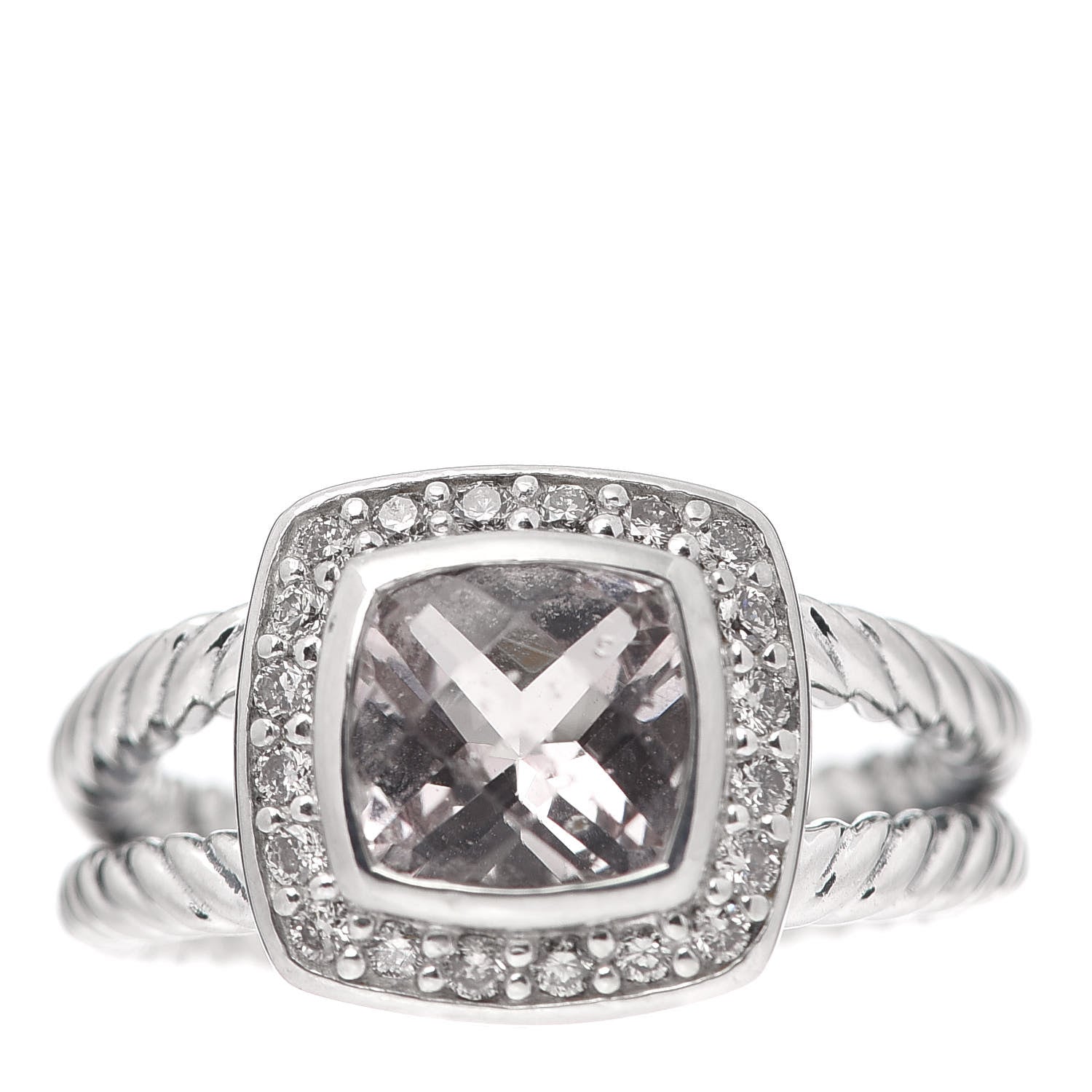 David Yurman Sterling Silver Diamond Morganite 7mm Petite Albion Ring 49 4.75 1 of 5