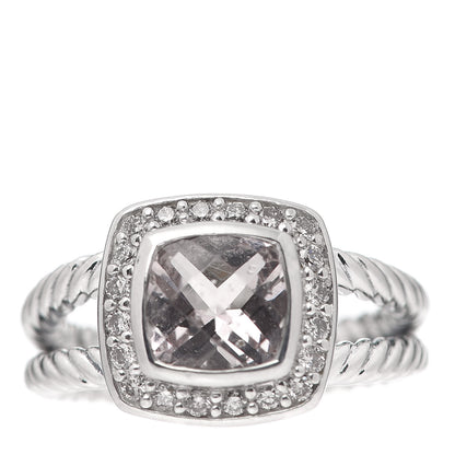 David Yurman Sterling Silver Diamond Morganite 7mm Petite Albion Ring 49 4.75 1 of 5
