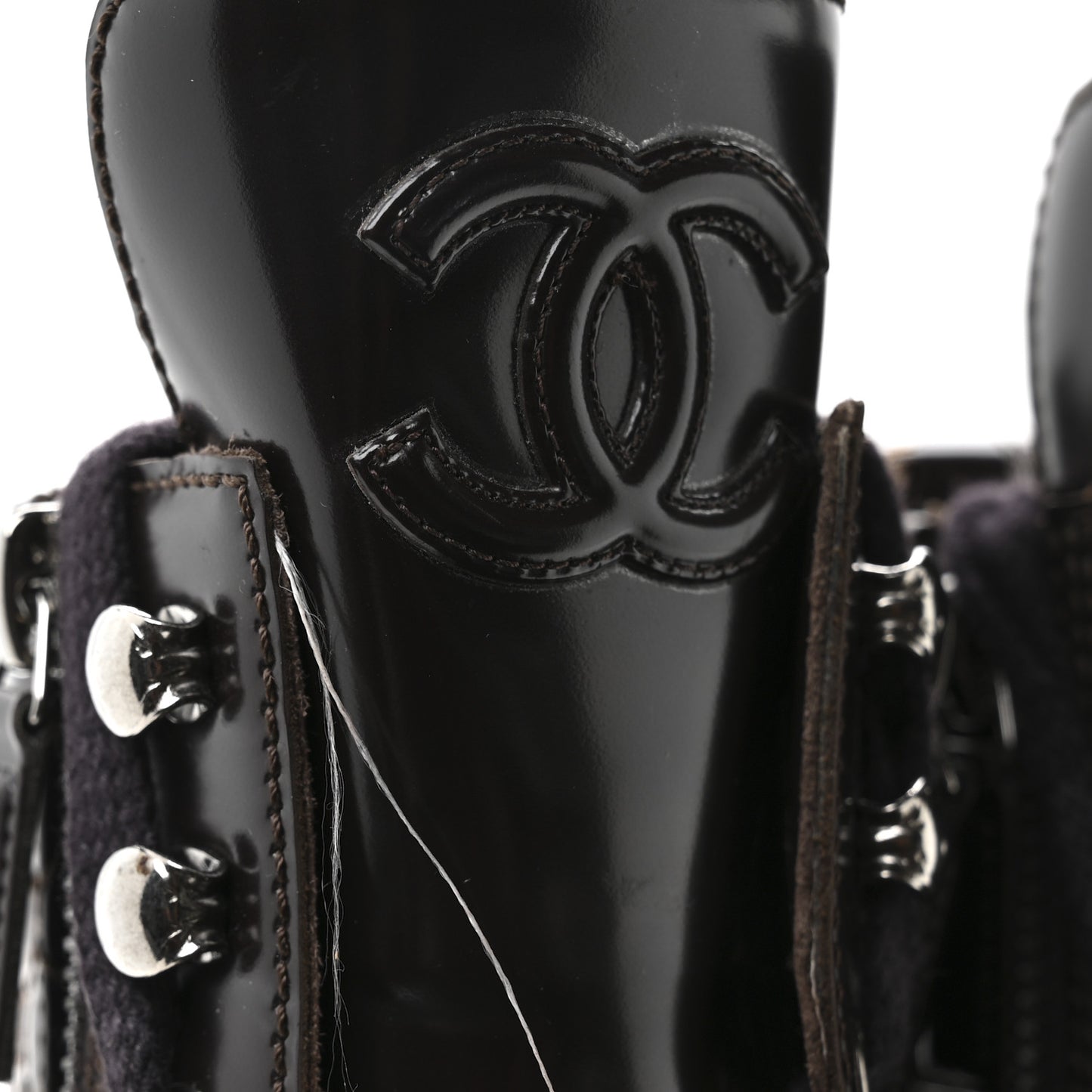 Shiny Calfskin Quilted CC Lace Up Combat Boots 37.5 Dark Burgundy