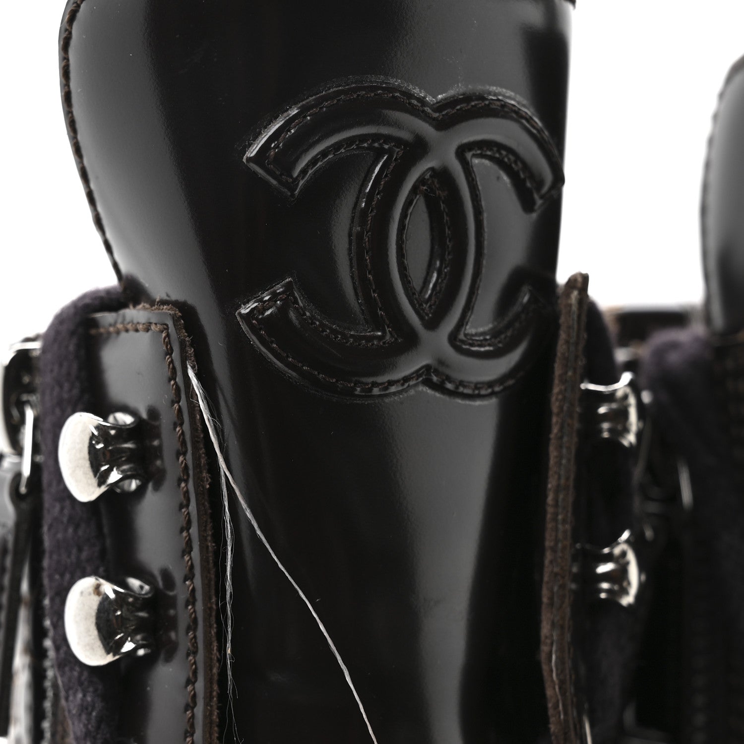Chanel Shiny Calfskin Quilted CC Lace Up Combat Boots 37.5 Dark Burgundy 9 of 9