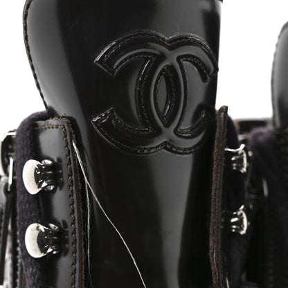 Chanel Shiny Calfskin Quilted CC Lace Up Combat Boots 37.5 Dark Burgundy 9 of 9