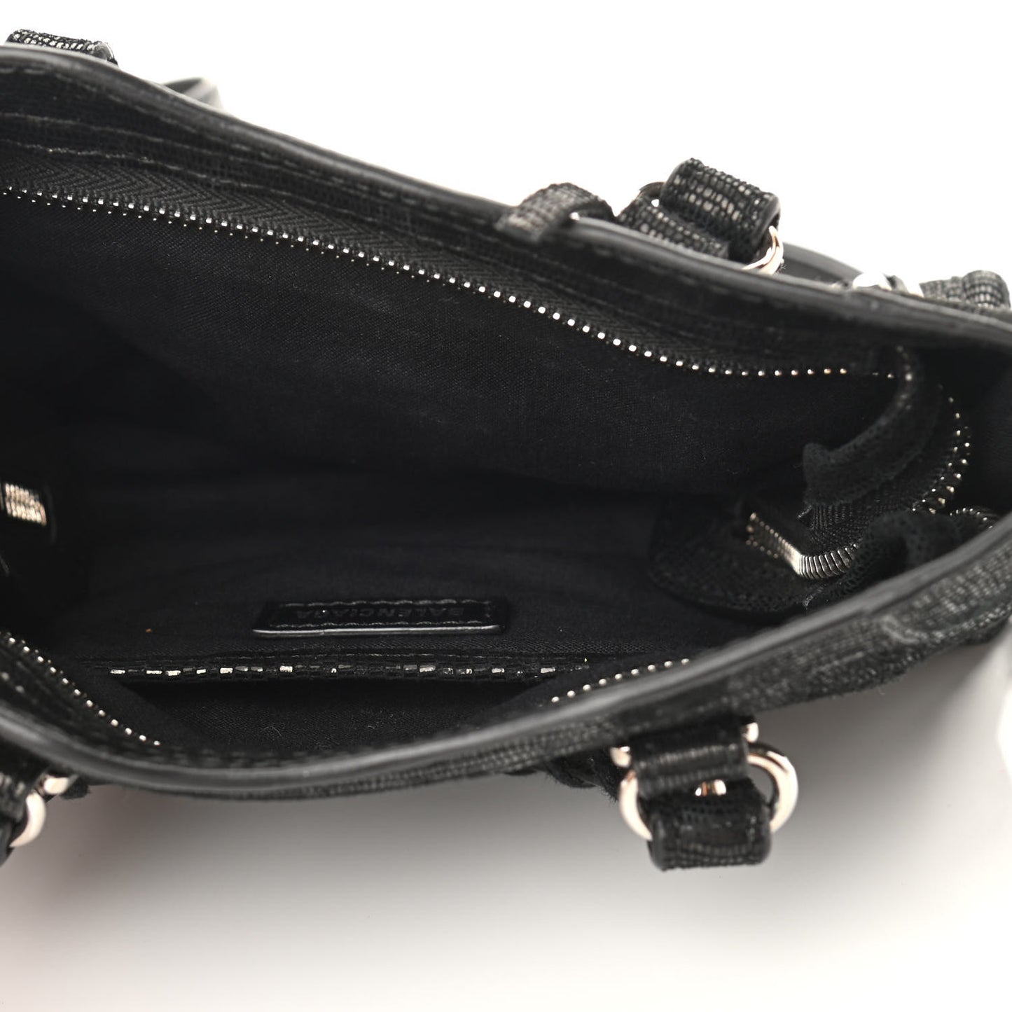 Lizard Embossed Agneau Silver Metallic Edge Hardware Nano City Black
