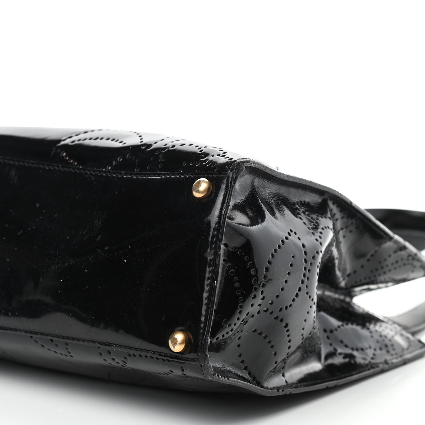 Patent Perforated Camellia Tote Black