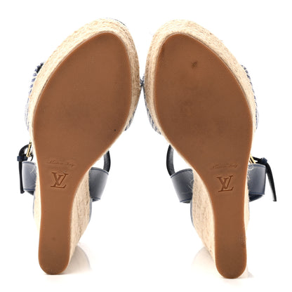 Louis Vuitton Calfskin Canvas Monogram Sail Away Wedge Sandal 38 Marine 6 of 10
