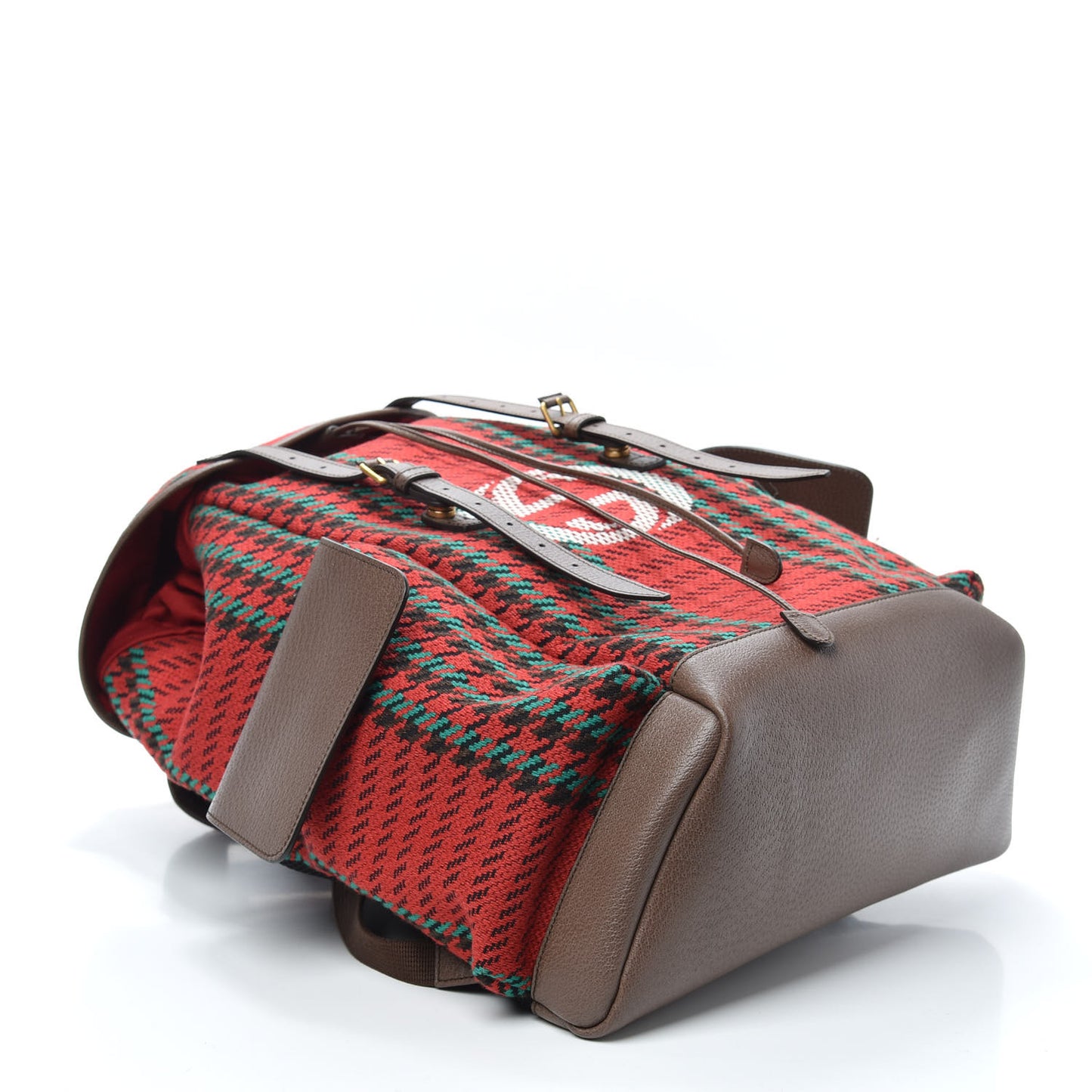 Cotton Wool Houndstooth Interlocking G Backpack Red Green New Acero