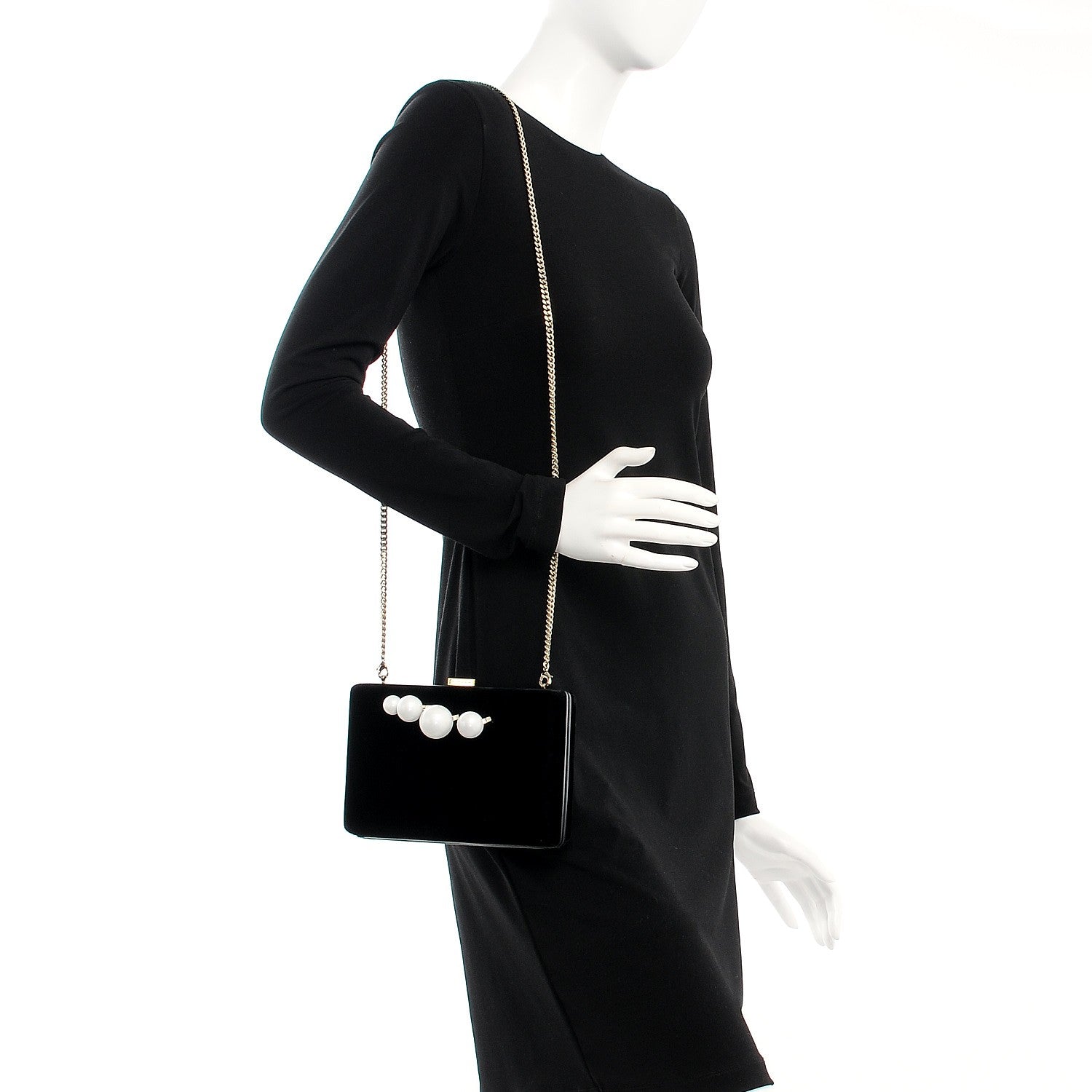 Stella McCartney Velvet Pearl Knuckle Clutch Black 2 of 8