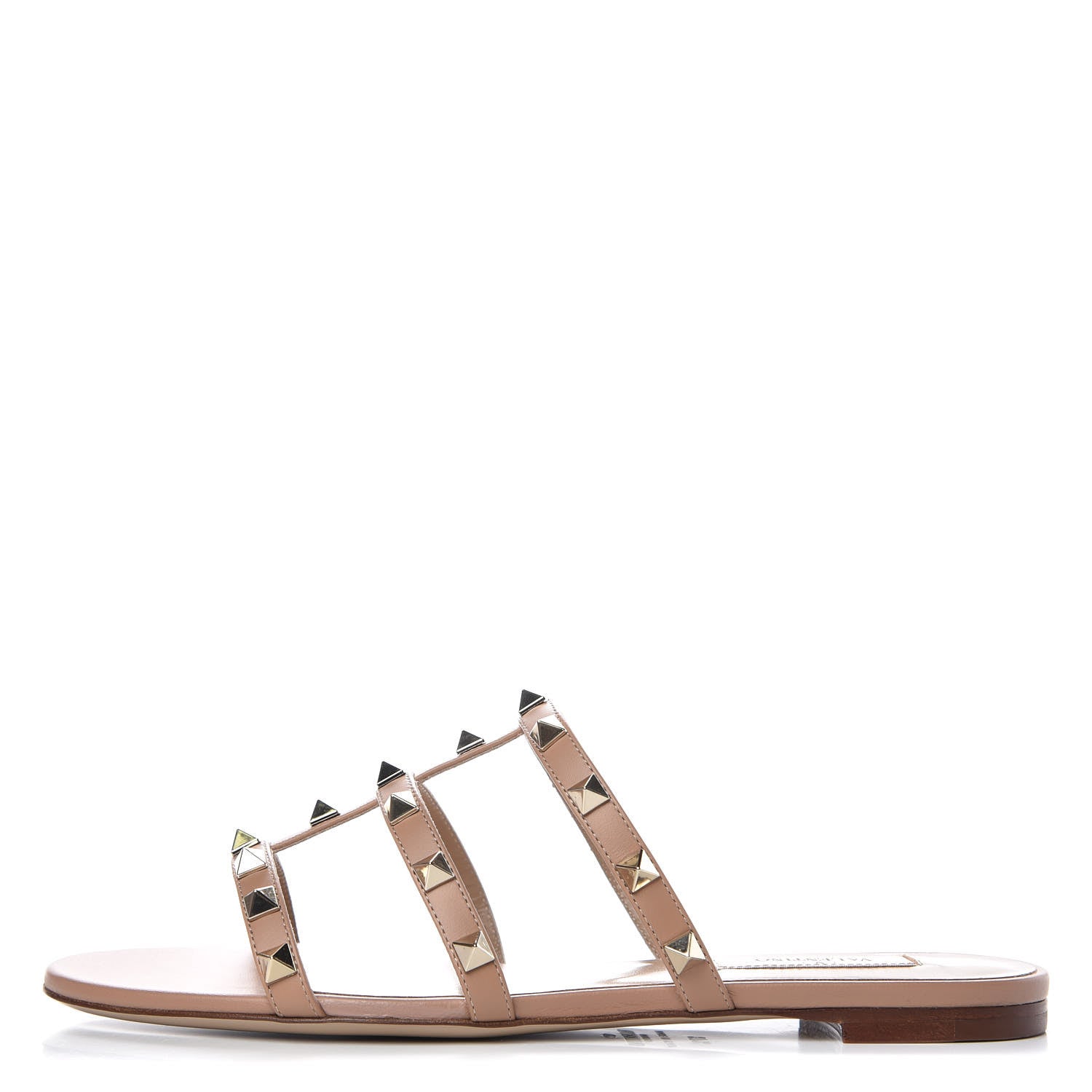 Valentino Garavani Calfskin Rockstud Caged Flat Slide Sandals 37.5 Poudre 1 of 10
