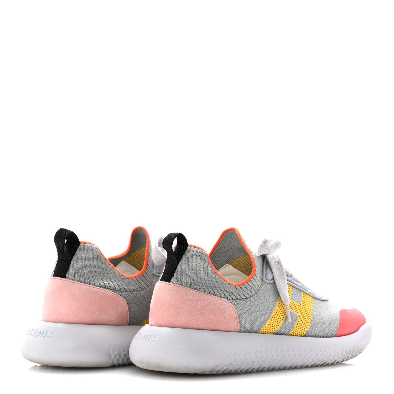 Hermes Knit Suede Goatskin Womens Crew Sneakers 36.5 Multicolor Gris Orange 5 of 12