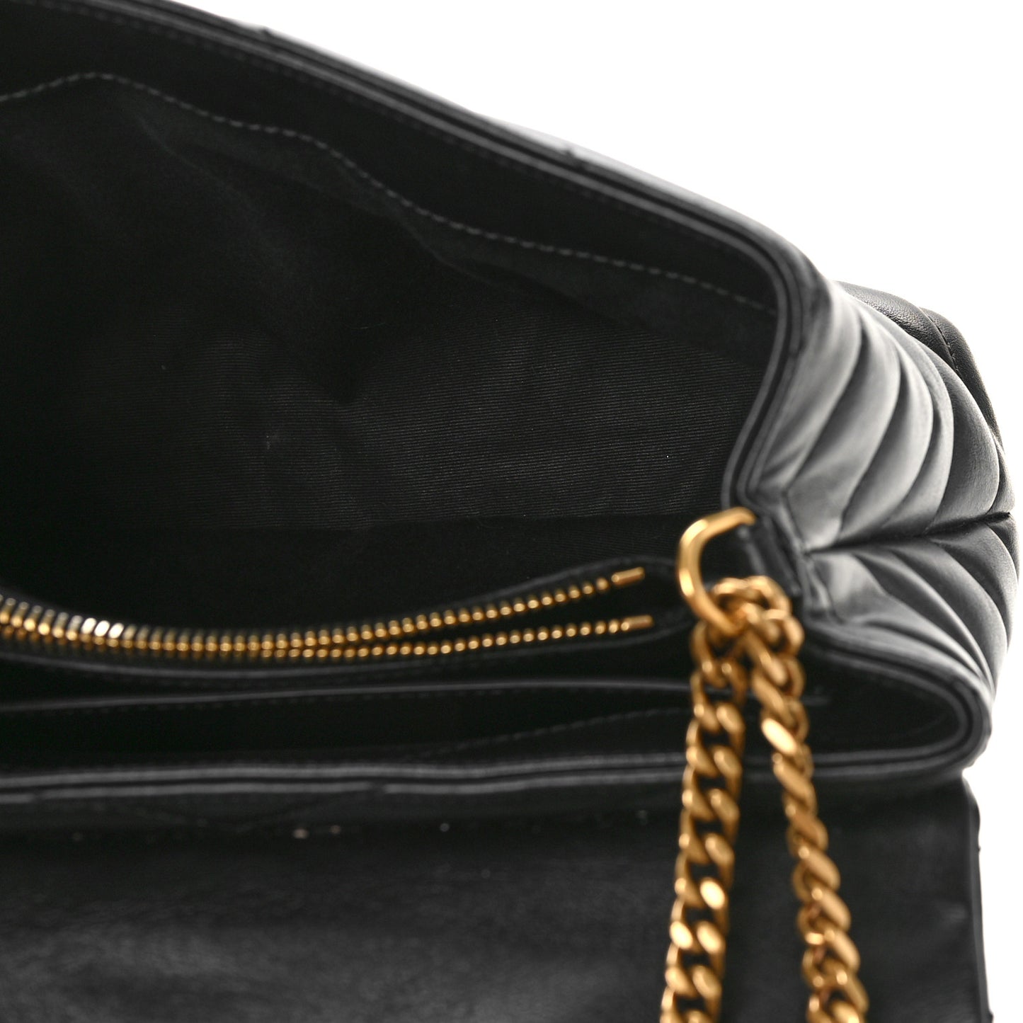 Calfskin Y Quilted Monogram Small Loulou Chain Satchel Black