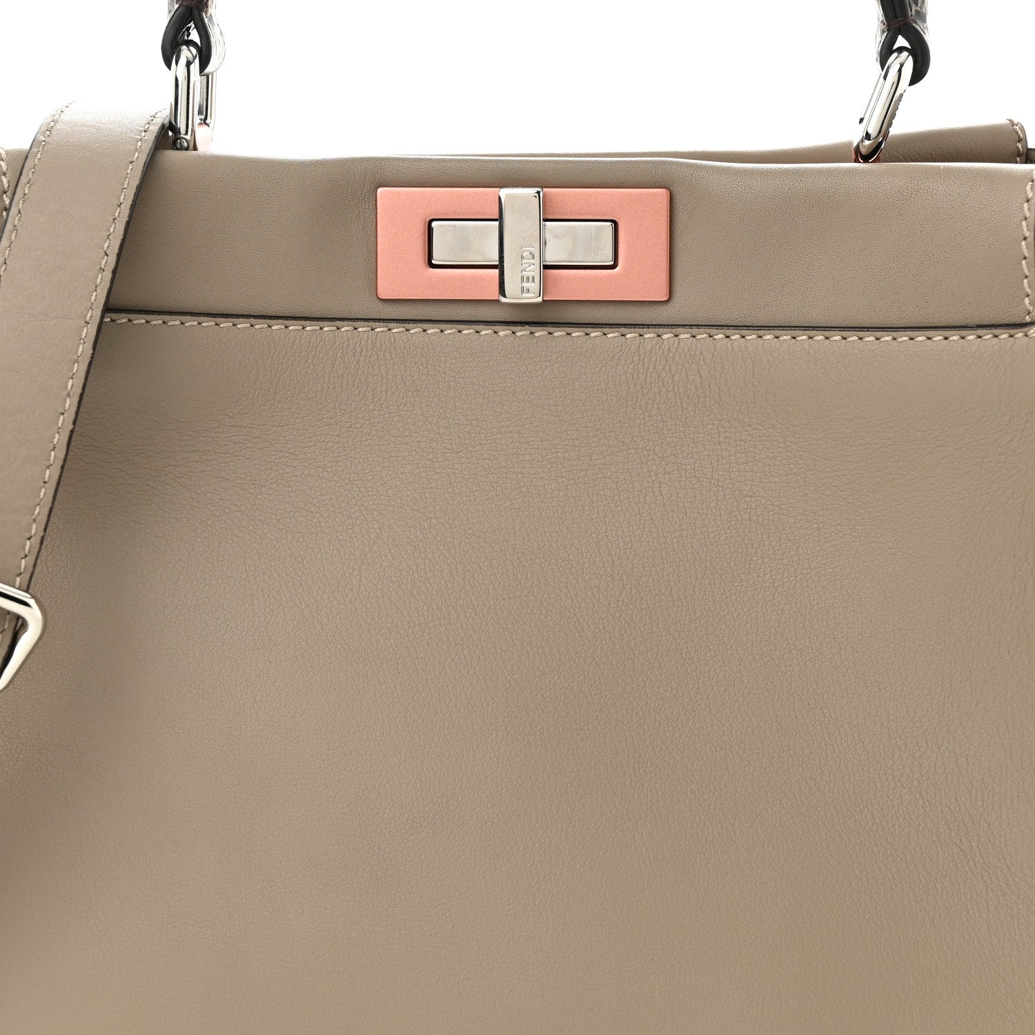Fendi Vitello Seta Shiny Nappa Elaphe Medium Peekaboo Iconic Satchel Tortora Natural Ebano 7 of 9