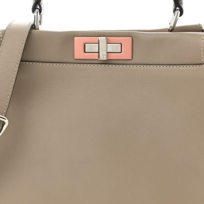 Fendi Vitello Seta Shiny Nappa Elaphe Medium Peekaboo Iconic Satchel Tortora Natural Ebano 7 of 9