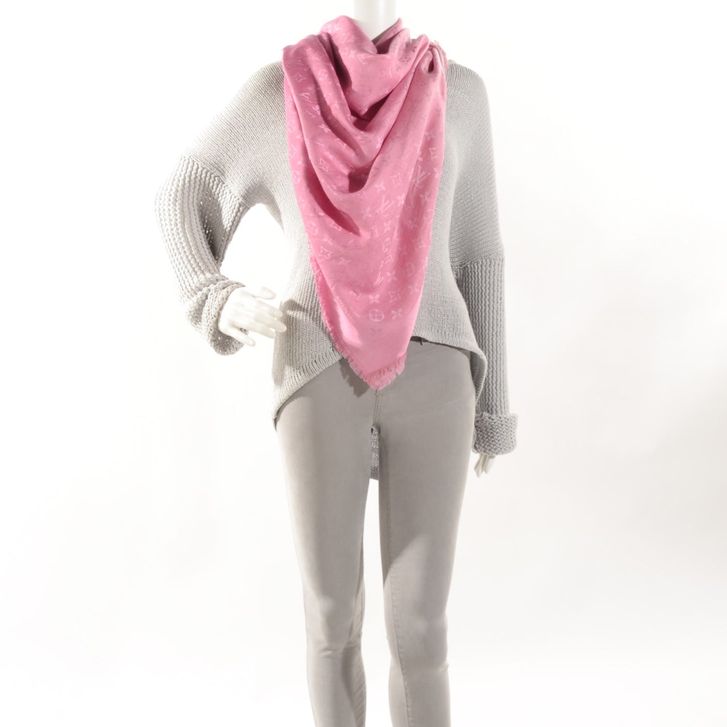 Silk Wool Monogram Denim Bleached Shawl Rose